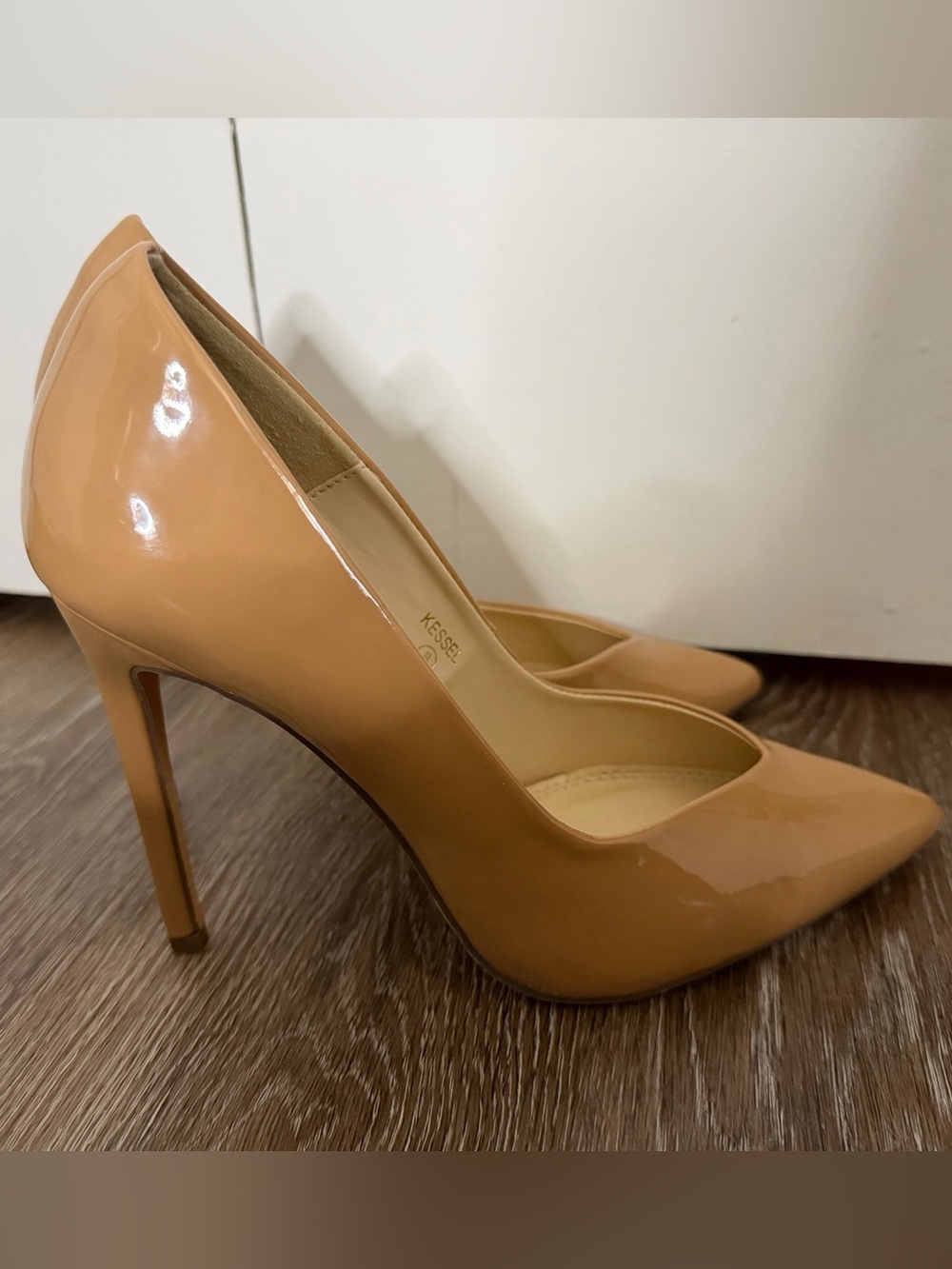 Miss Lola Nude Patent Pointed-Toe Stiletto Pumps